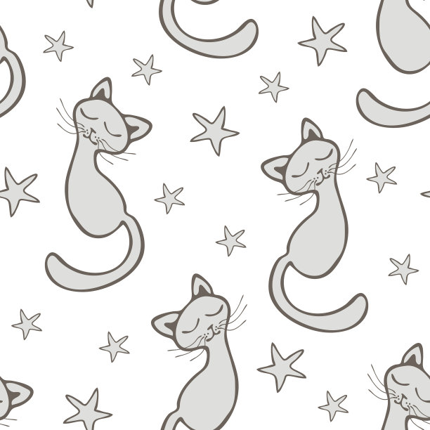 可爱的无缝背景与梦想的猫和卡通风格的明星图片下载