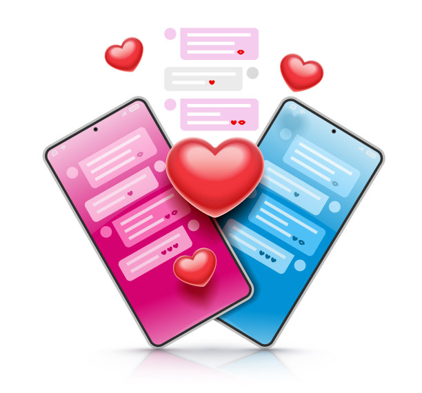虚拟聊天爱情和约会使用智能手机应用程序。矢量插图。图片下载