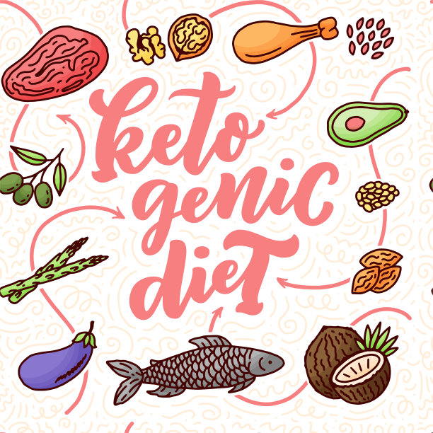 草图字母与绿色酮饮食涂鸦元素的概念设计。无缝模式。手绘插图。生酮食物图片下载