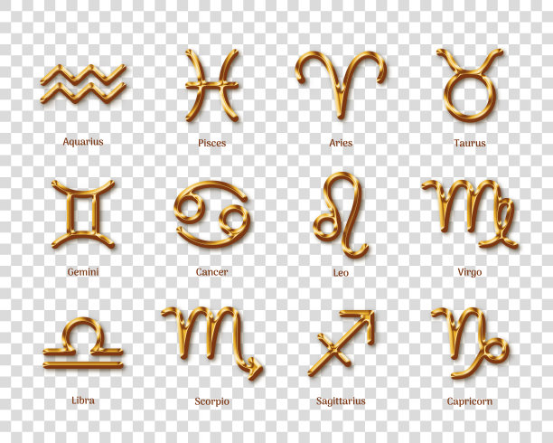 金色的黄道符号带有阴影图片下载