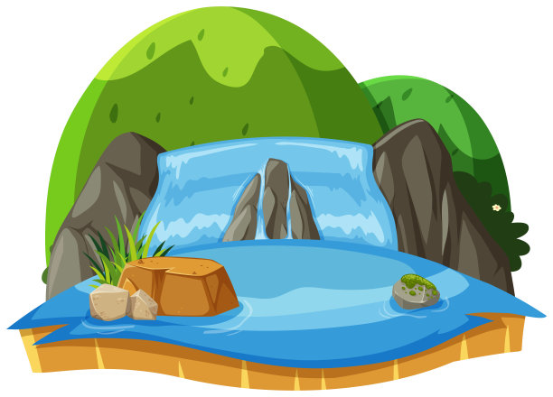 瀑布和青山的自然景观图片下载