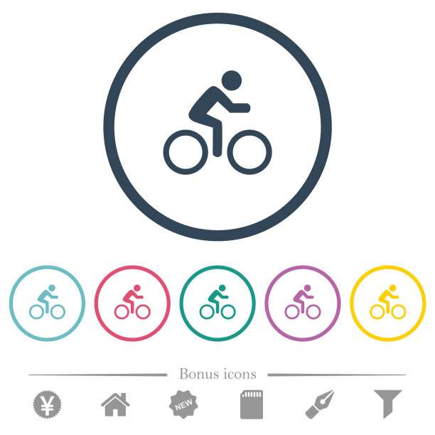 自行车与骑手在圆形轮廓平面颜色图标图片下载