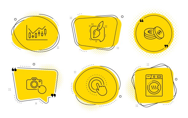 绘画刷，点击手和财务图表图标设置。回收照片，储蓄和烘干机标志。向量图片下载