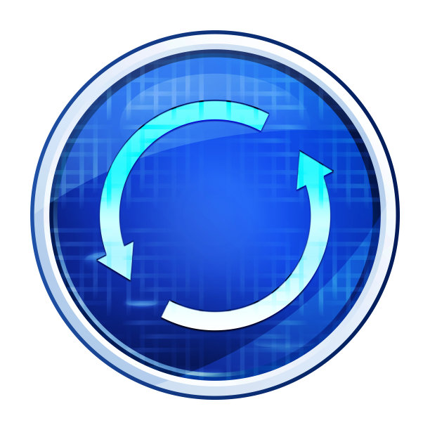 更新箭头图标未来的蓝色圆形按钮矢量插图图片下载