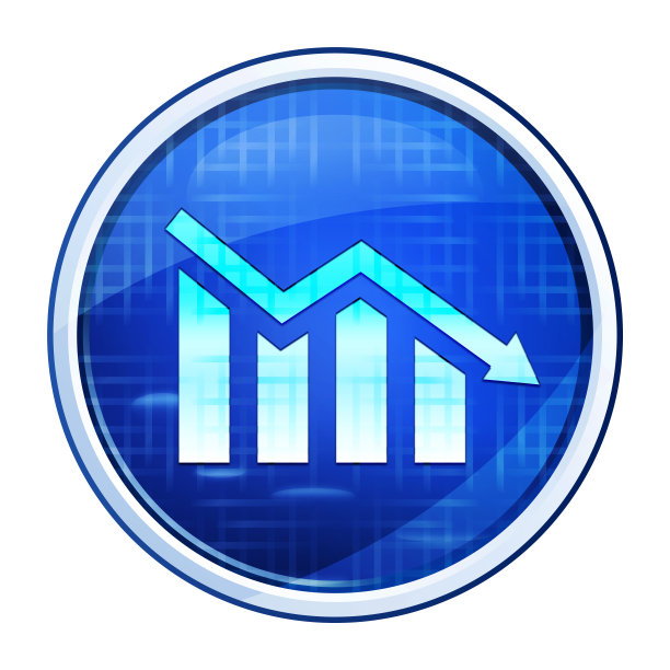 统计下降图标未来的蓝色圆形按钮矢量插图图片下载