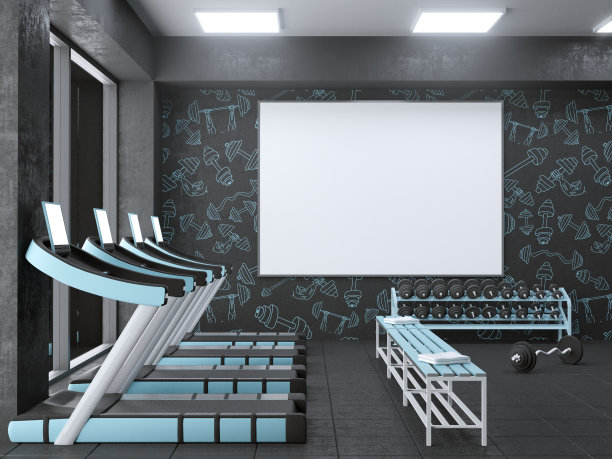 模拟场景，3d插图，运动，健身房，健身，更衣室图片下载