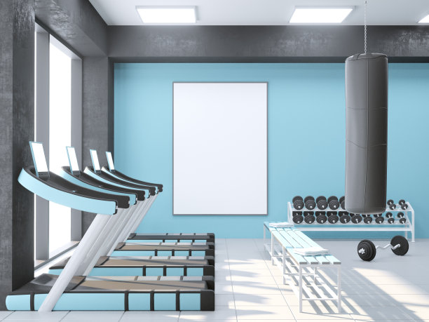 模拟场景，3d插图，运动，健身房，健身，更衣室图片下载