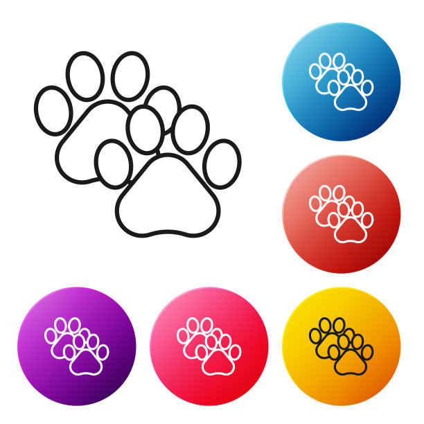 黑色线爪印图标孤立在白色背景。狗或猫的爪印。动物跟踪。设置彩色圆形按钮图标。矢量图图片下载