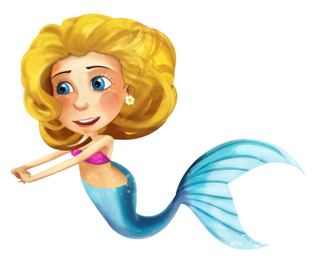卡通小公主-微笑美丽的美人鱼游泳素材图片