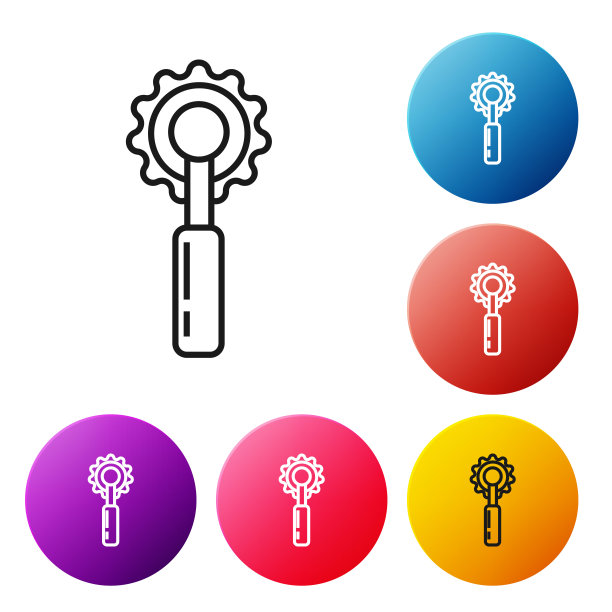 黑色线切割工具图标孤立在白色背景上。带刀片的缝纫刀。设置彩色圆形按钮图标。矢量图图片下载