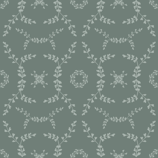 矢量草树枝在绿色无缝模式背景。图片下载