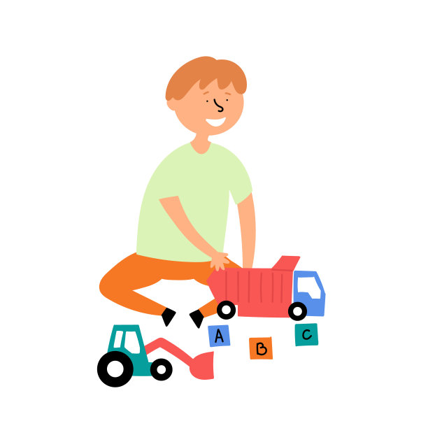 一个男孩在玩具汽车里玩。孩子们的活动。有趣的孩子们游戏图片下载