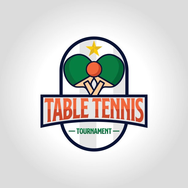 乒乓球徽章运动标志设计与蝙蝠和球的插图图片下载