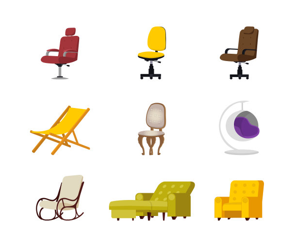椅子平面矢量插图设置图片下载