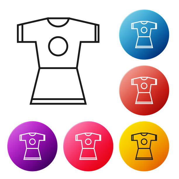 黑色线妇女服装图标孤立的白色背景。衣服的迹象。设置彩色圆形按钮图标。矢量图图片下载