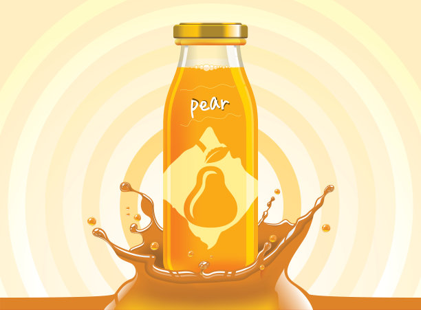 矢量梨汁，水果玻璃瓶滴溅图片下载