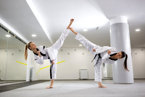 两个小女孩在表演跆拳道图片下载