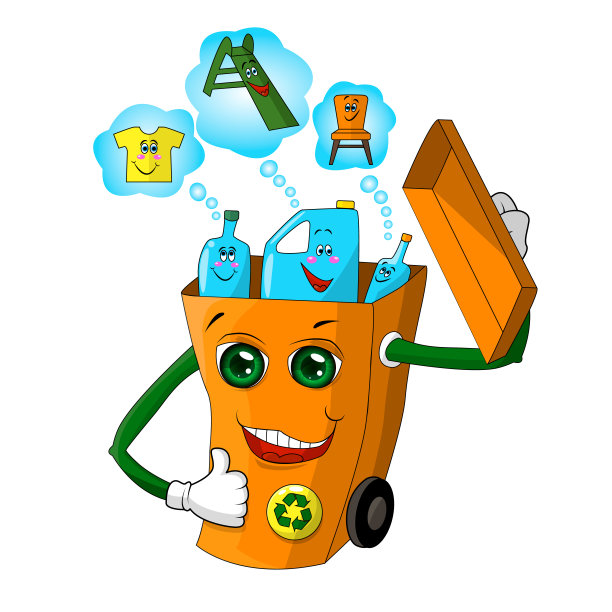 有趣的生态插画主题的塑料加工和使用的二次原材料在生产图片下载