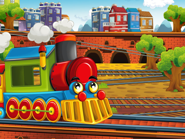 卡通蒸汽老式火车火车头——火车站图片下载