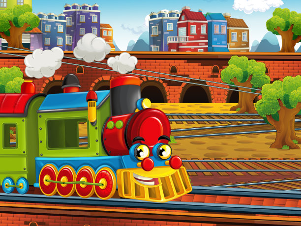 卡通蒸汽老式火车火车头——火车站图片下载