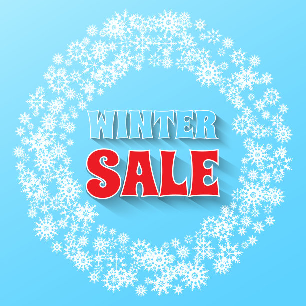 冬季销售旗帜。蓝色背景上的雪花和冬季促销短语。图片下载