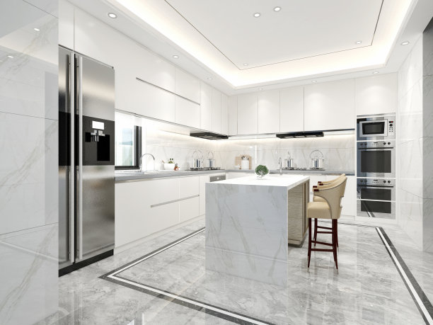 现代厨房的3d渲染图片下载