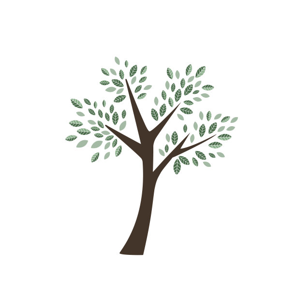 向量树与黑暗和浅绿色的叶子与棕色的茎图标图标标志森林植物在白色的背景图片下载
