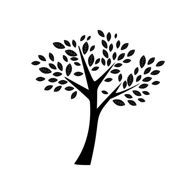 向量树黑色与叶子图标图标标志森林植物在白色的背景图片下载