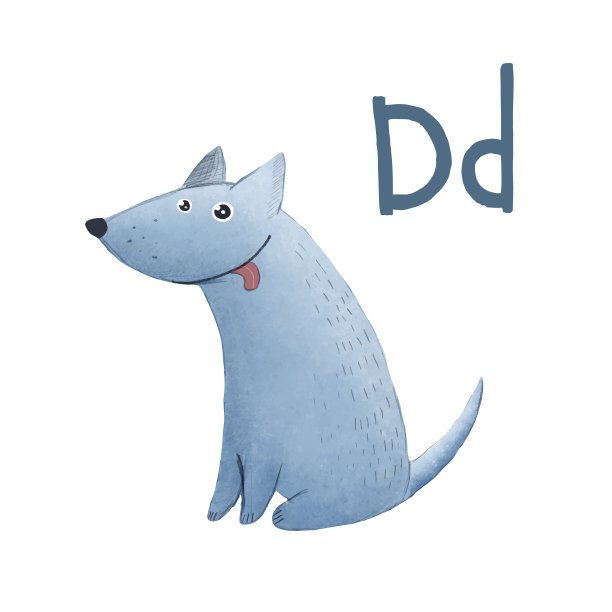 矢量儿童图片与ABC字体有趣的蓝色微笑狗在白色背景图片下载