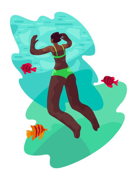 非洲妇女在蓝色的海水中游泳图片下载