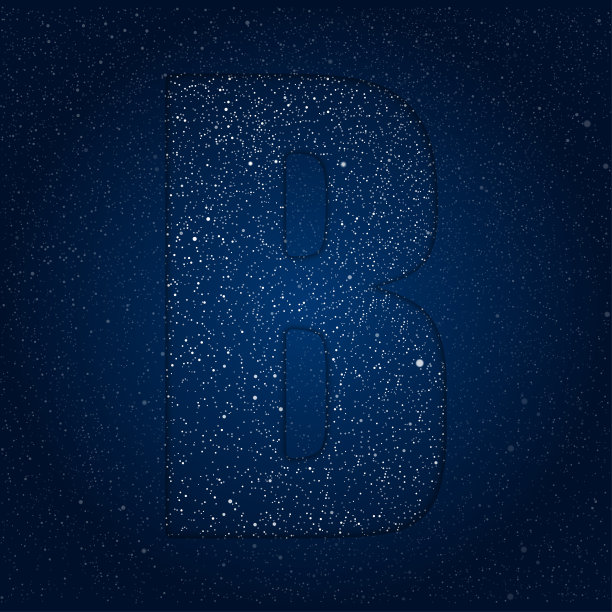 字母B用闪亮的星星，闪闪发光，点，点在深蓝色的夜空上。图片下载