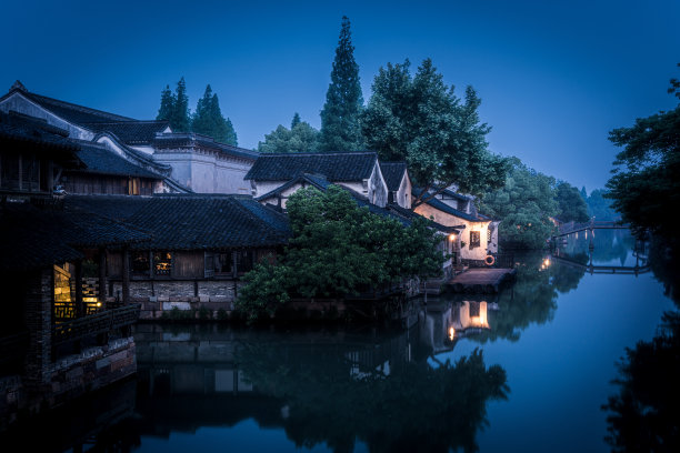中国乌镇的夜景图片下载