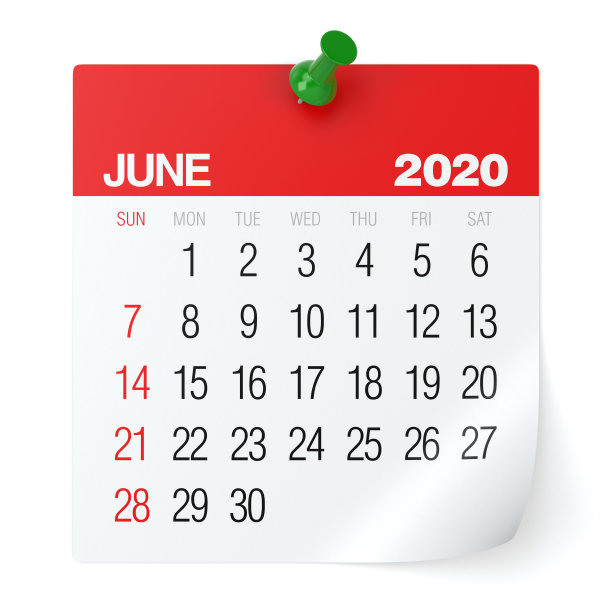 2020年6月-日历。孤立在白色背景。3D插图图片下载