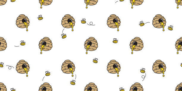 蜜蜂无缝图案矢量熊极地果酱围巾孤立的卡通重复背景瓷砖墙纸插图涂鸦设计图片下载