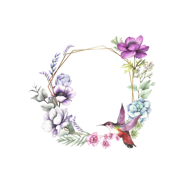 普遍背景与海葵，桉树和小鸟。手绘水彩插图。图片下载