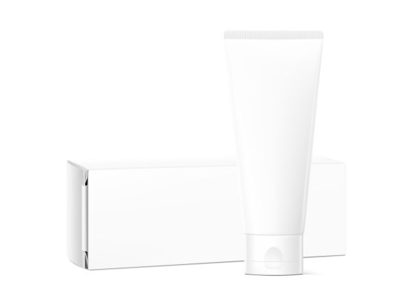 空白塑料管化妆品与纸板盒模型。前视图。图片下载