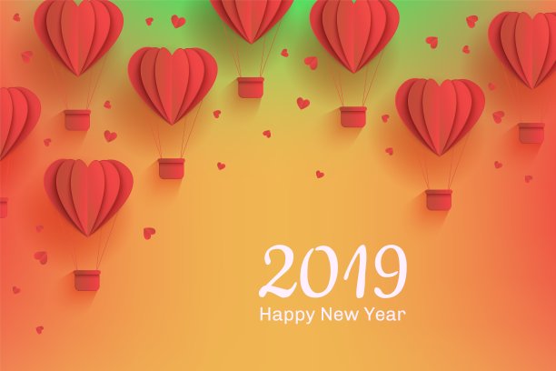 矢量新年2019模板剪纸气球图片下载
