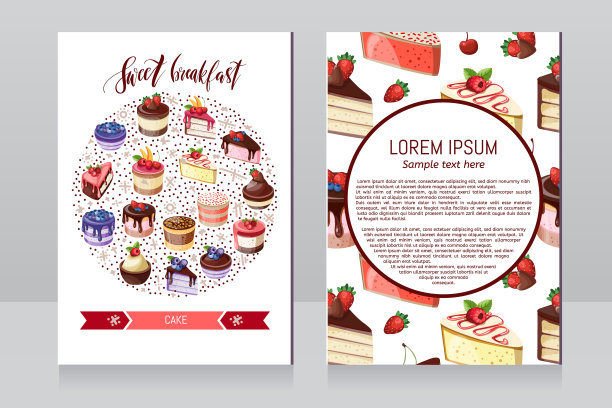 卡片收集糕点和蛋糕。面包店、糖果店或咖啡厅的海报。向量。图片下载