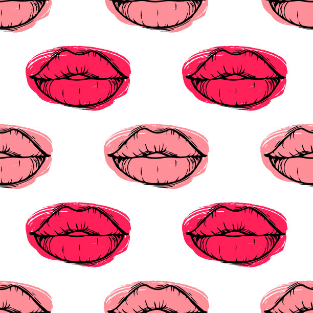 无缝模式与手绘女性嘴唇。图片下载