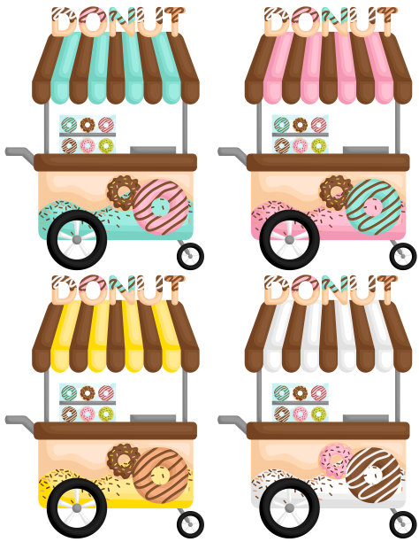 矢量集的各种彩色甜甜圈车图片下载