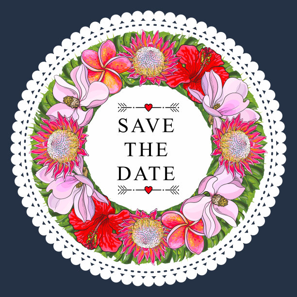 热带花和棕榈叶组成，呈圆形，边缘有镂空。图片下载