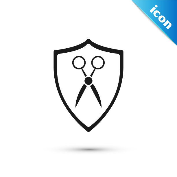 黑色剪刀发型师和盾牌图标孤立在白色背景。发型师、时尚沙龙和理发标志。理发店的标志。矢量图图片下载