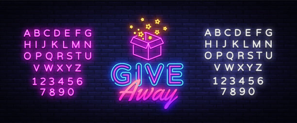 赠送霓虹灯矢量设计模板。博客霓虹标识、灯光横幅设计元素色彩缤纷的现代设计潮流，夜间亮广告、亮标识。向量。编辑文字霓虹灯图片下载