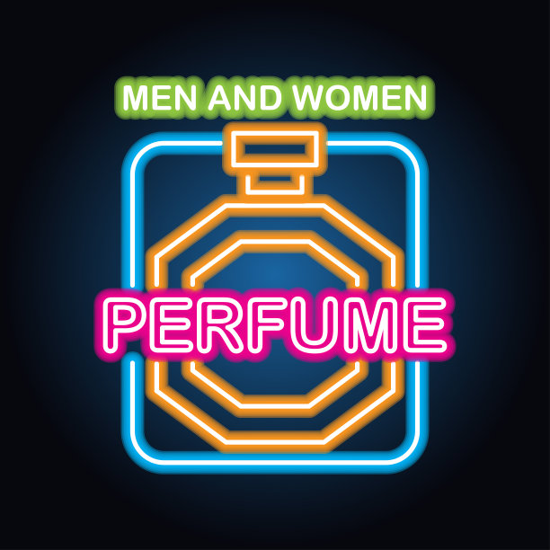 男士香水和女士香水带有霓虹招牌效果，矢量插画图片下载