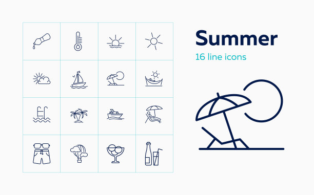 夏天图标。线条图标集图片下载
