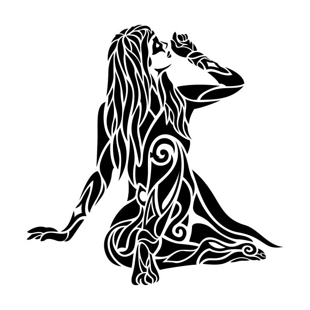 黑色纹身艺术与超级英雄女人剪影图片下载