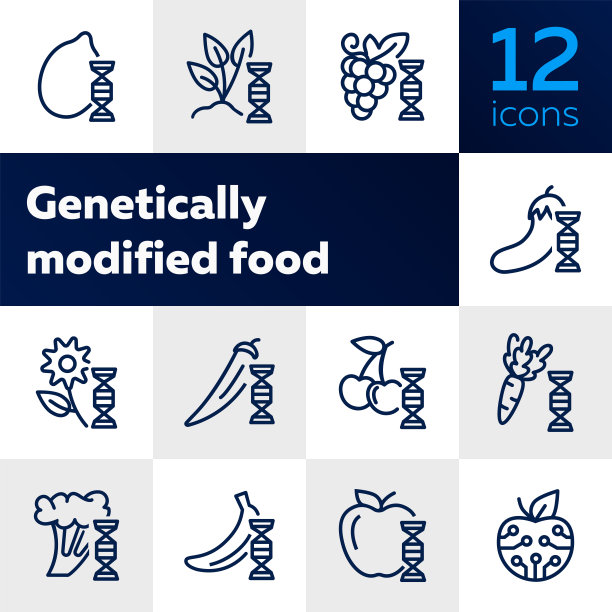 转基因食品图标集。改良浆果，苹果图片下载