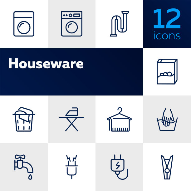 家居用品线图标集图片下载