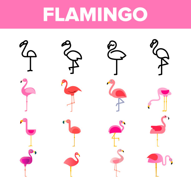 收集鸟火烈鸟矢量标志图标集图片下载