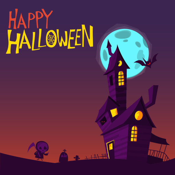 卡通恐怖的鬼屋。万圣节的矢量图图片下载